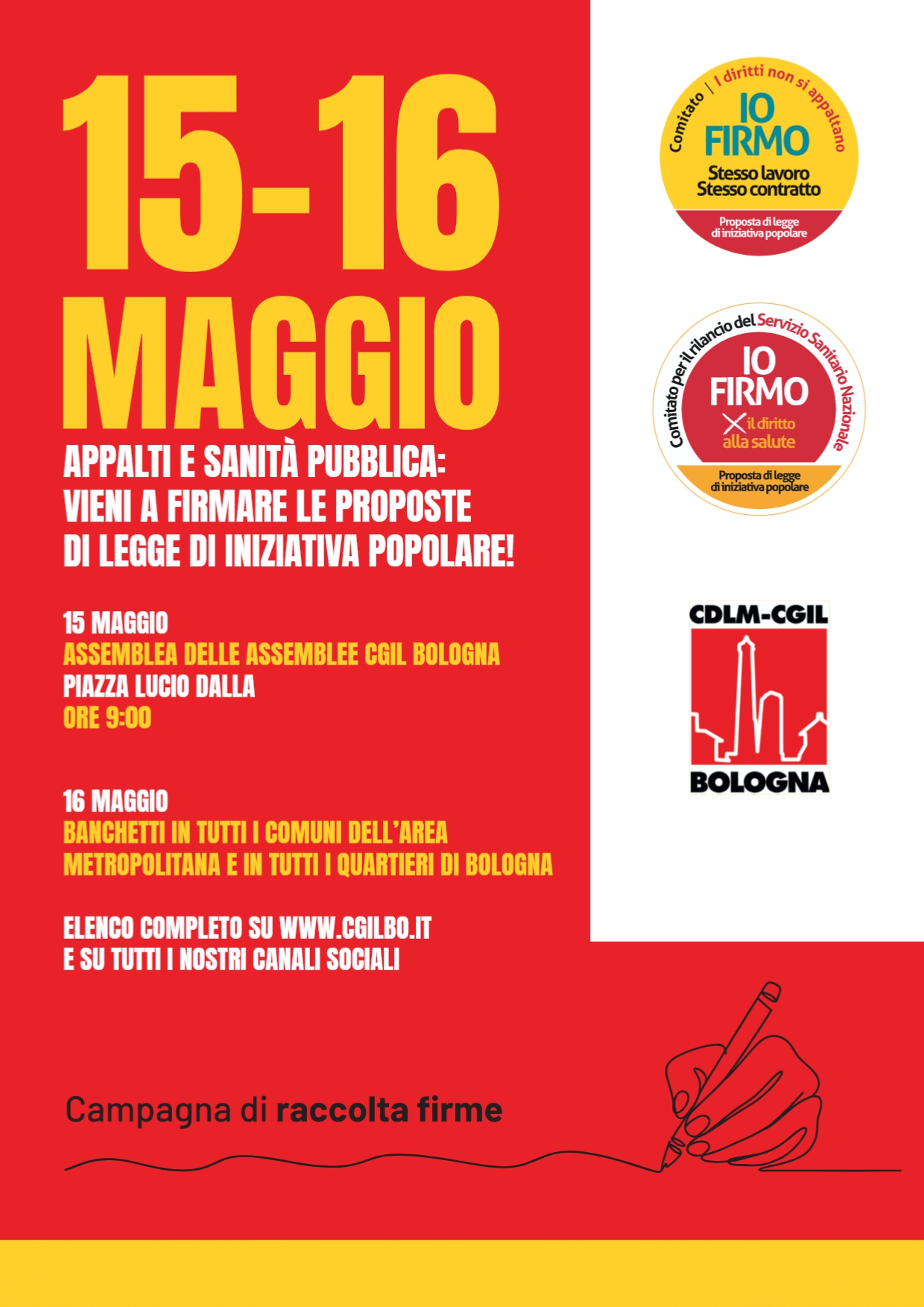 16 maggio, tutti i banchetti per firmare le proposte di legge di iniziativa popolare! 