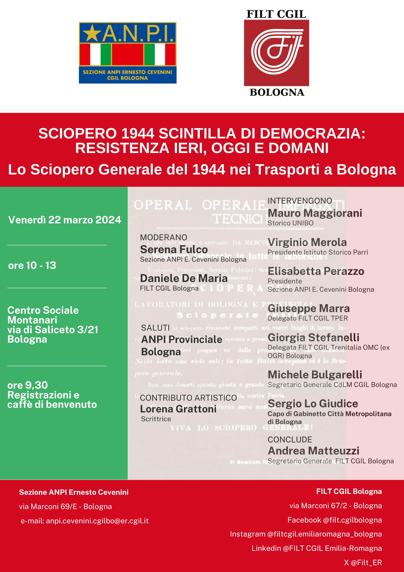 Resistenza, venerdì 22 marzo la