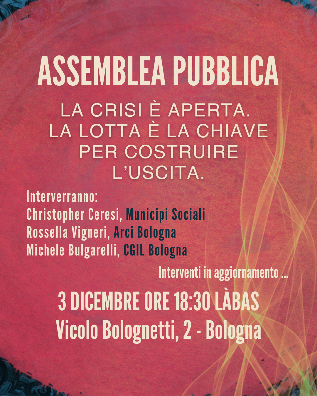 Verso lo sciopero del 12 dicembre! Il 3 dicembre assemblea pubblica a Làbas. La crisi è aperta. La lotta è la chiave per costruire l’uscita