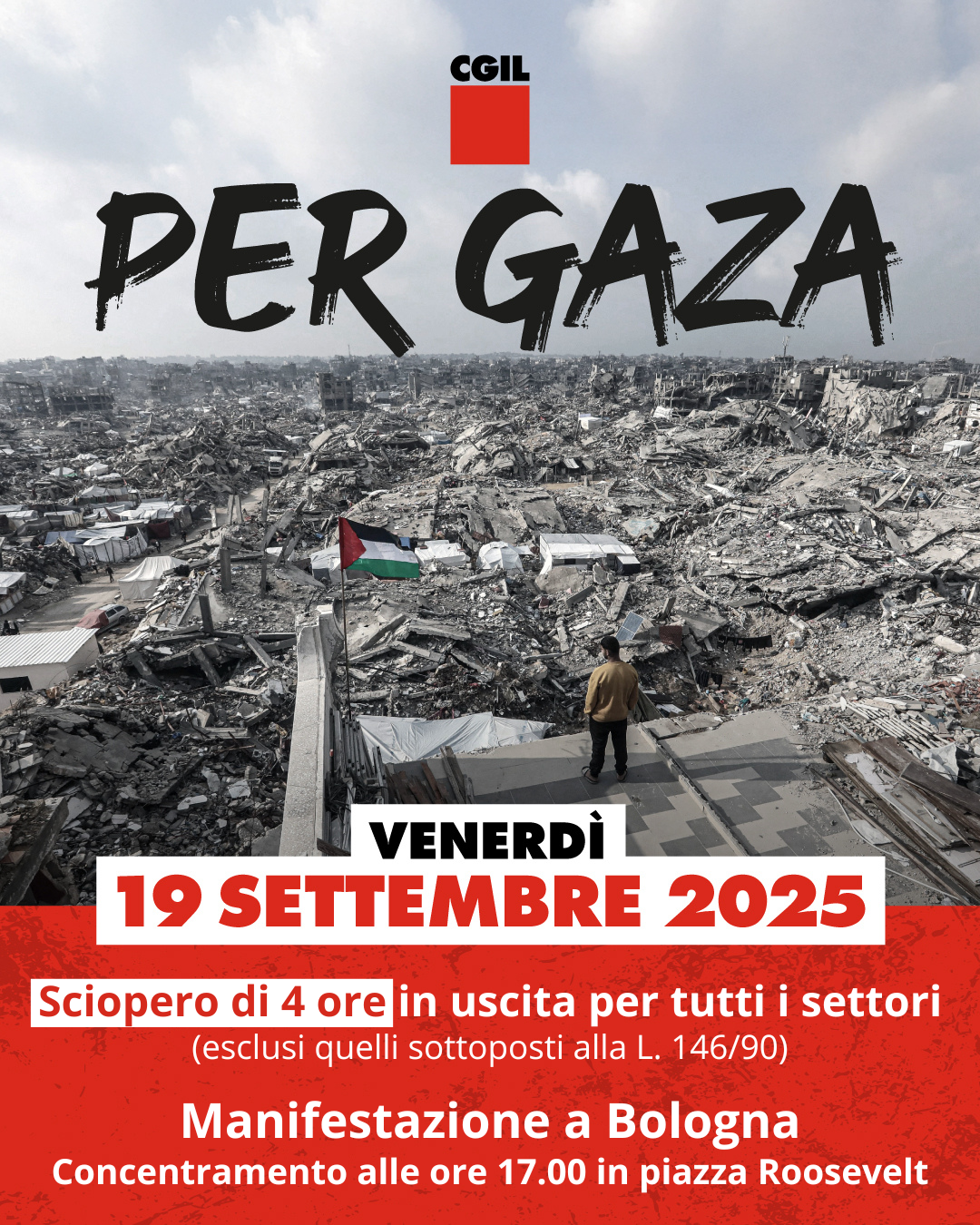 PER GAZA: 4 ORE DI SCIOPERO DI TUTTI I SETTORI VENERDI' 19 SETTEMBRE 2025