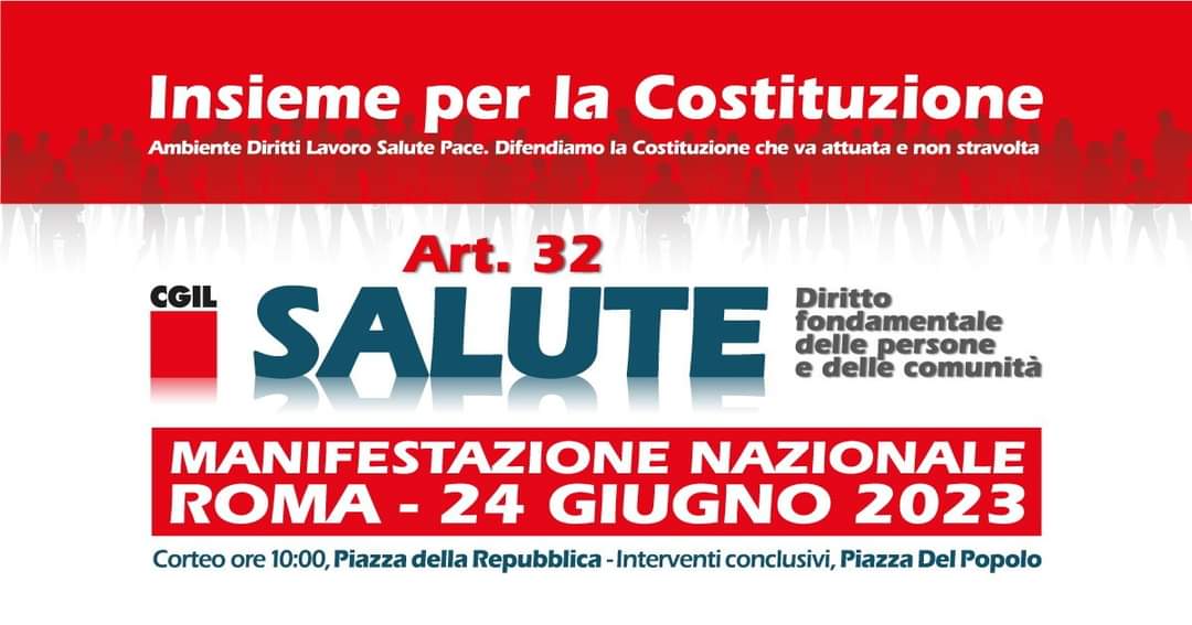 Insieme per la Costituzione: Sabato 24 Giugno in piazza per la difesa del Servizio Sanitario Nazionale pubblico e universale: da Bologna in oltre 500 in partenza per Roma