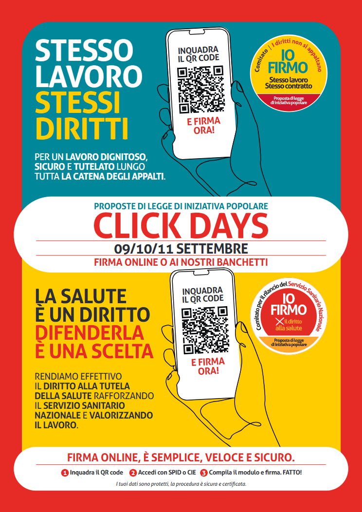 Click Days per sanit&agrave; e appalti: firma le proposte di legge di iniziativa popolare della Cgil