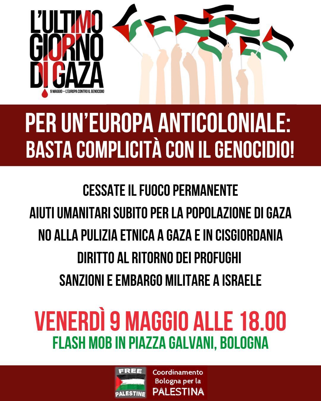 Palestina: flash mob venerd&igrave; in piazza Galvani a Bologna 